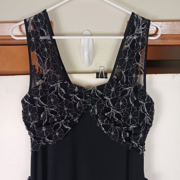 Black Cat Fashion Silk Blend Metallic Lace Midi Dress L Grunge - Picture 6 of 12